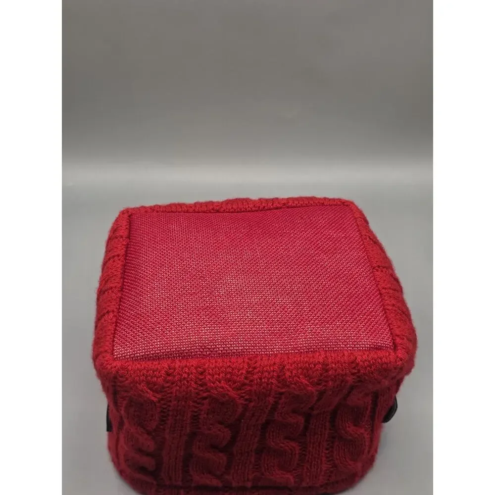 Target Threshold Holiday Red Cable Knit Storage Basket Faux Leather Handle Small